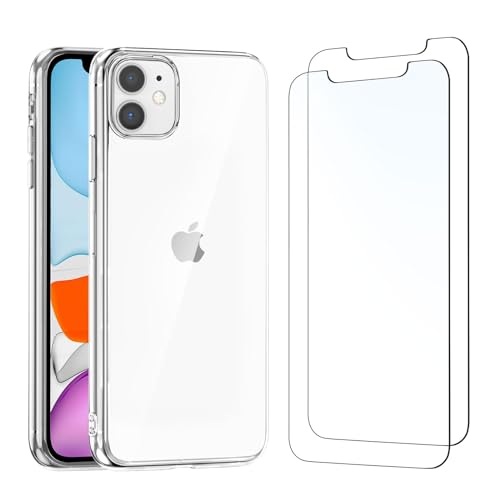 NEW'C Funda para iPhone 11 Carcasa Silicona Transparente Alta y 2X Protector de Pantalla para iPhone 11 Cristal Templado - AntiaraÃ±azos