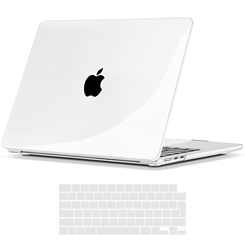 TECOOL Funda para 2022 MacBook Air M2 13,6 Pulgadas A2681, Carcasa Protectora Dura de Plástico Brillante Transparente y Cubierta del Teclado Español, Cristal Claro