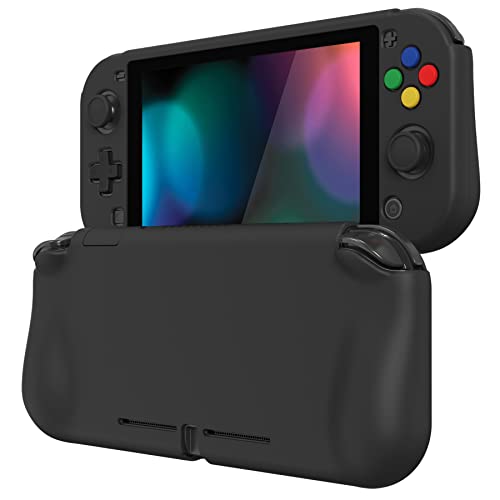 PlayVital ZealProtect Funda Protectora Dura para Nintendo Switch Lite Accesorios Carcasa con Protector de Pantalla & Tapas de Agarre para el Pulgar & Pegatinas de ABXY Dirección Botón(Negro)