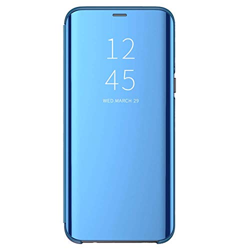 Carcasa para Samsung Galaxy A40 Funda Suave + Duro Carcasa Espejo Mirror Flip Caso Ultra Delgada Shock Caja del TelÃ©fono Translucent Window View (Azul, Samsung Galaxy A40)