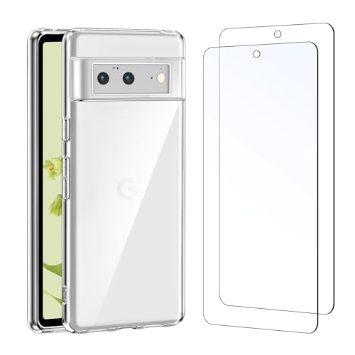 NEW'C Funda para Google Pixel 6 Carcasa Silicona Transparente Alta y 2X Protector de Pantalla para Google Pixel 6 Cristal Templado - AntiaraÃ±azos