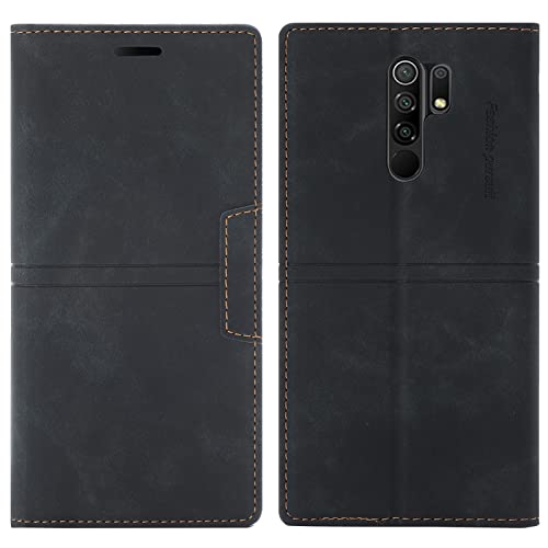OKZone Funda para Xiaomi Redmi 9, Carcasa Libro con Tapa de Cuero Piel Wallet Case Flip Cover con Kickstand [CÃ¡scara de TPU], Magnetica, Ranuras para Tarjetas para Xiaomi Redmi 9 (Negro)