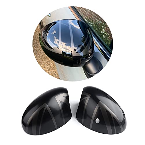 MINI Tapa de carcasa para espejo retrovisor lateral, Juego de tapas de espejo lateral para Mini Cooper One/D/SD/S/JCW F54 F55 F56 F57 F60 2014-2019 (Negro UK, serie F con agujero de luz)