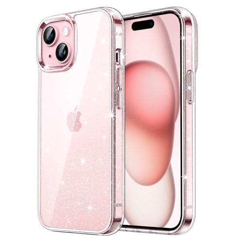 JETech Funda Glitter para iPhone 15 6,1 Pulgadas, Carcasa Teléfono Bumper Antigolpes Bling Sparkle, Cute Brillante para Niñas y Mujerese (Transparente)