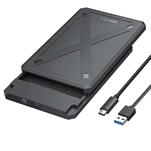 iDsonix Caja Disco Duro 2.5 USB 3.1, 6Gbps Carcasa Disco Duro para SATA I/II/III 7mm/9.5mm SSD HDD con Cable USB, Sopporta UASP, No Requiere Herramientas Negro(PW25-C3)
