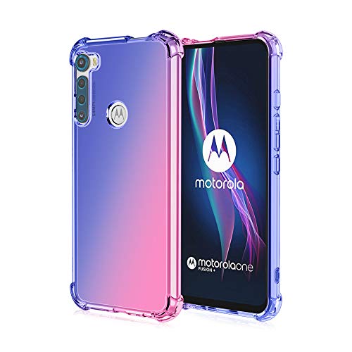 JIAFEI Funda para Motorola One Fusion Plus, Ultra Slim Carcasa Transparente Gradiente de TPU Silicona Blando Compatible para Motorola One Fusion Plus Azul/Rosa