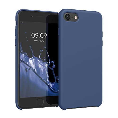 kwmobile Carcasa Compatible con Apple iPhone SE (2022) / iPhone SE (2020) / iPhone 8 / iPhone 7 Funda - Case TPU y Silicona antigolpes - Apto Carga inalÃ¡mbrica - Azul Oscuro