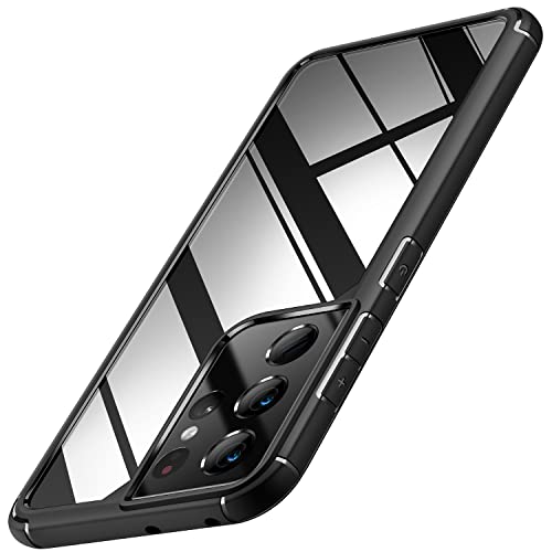 TENDLIN Crystal Clear Funda Samsung Galaxy S21 Ultra, Carcasa Galaxy S21 Ultra con PC Transparente Duro Panel Posterior y Marco de TPU Suave [Nunca-Amarillo] Protectora Case - Negro