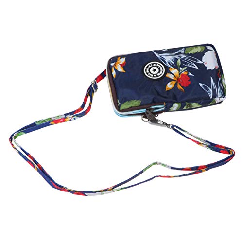 FENICAL bolso del telÃ©fono mÃ³vil con cremallera y estampado de flores bolso colgante de hombro de moda para mujer para viajes compras azul marino