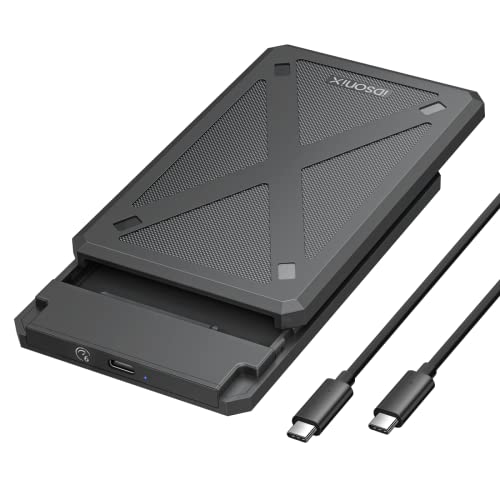 iDsonix Caja Disco Duro 2.5 USB C 3.1, 6Gbps Carcasa Disco Duro para SATA I/II/III 7mm/9.5mm SSD HDD con Cable USB, Sopporta UASP, No Requiere Herramientas Negro(PW25-1C3)