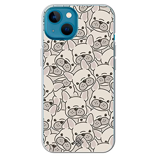Movilshop Funda para [ iPhone 13 ] Dibujo Cute [ Pegatinas Perrito Bulldog Frances ] de Silicona Flexible Transparente Carcasa Case Cover Gel para Smartphone.