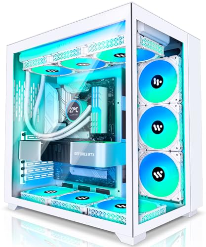 KEDIERS Caja PC- PC de Juego de Torre ATX de Vidrio Templado, con 9 Ventiladores ARGB,C590, Blanco