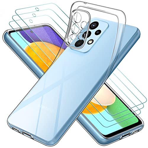 ivoler Funda para Samsung Galaxy A53 5G, con 3 Piezas Cristal Templado, Transparente Suave TPU Silicona Carcasa Protectora Antigolpes Caso Delgada Anti-Choques Case
