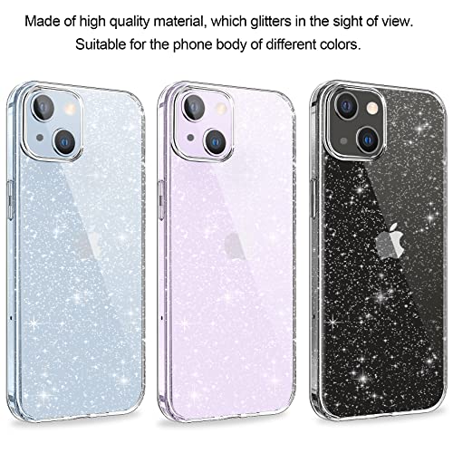 AROYI Funda Glitter Compatible con iPhone 14 Plus, con 2 Protector Pantalla + 2 Protector de Lente de Cámara, Carcasa Transparente Glitter Brillante de Silicona TPU para iPhone 14 Plus