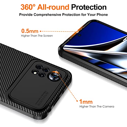 ivoler Funda para Xiaomi Poco X4 Pro 5G, con 3 Piezas Cristal Templado, Fibra de Carbono Carcasa Protectora Antigolpes Negro, Suave TPU Silicona Caso Anti-Choques Case Cover