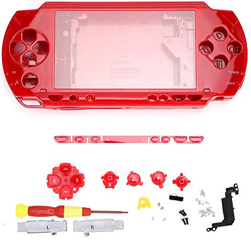Lazmin Reemplazo de la Funda Protectora PSP de la Funda del Controlador, Consola de Juegos, Carcasa con Destornillador para Consola PSP1000(Rojo)