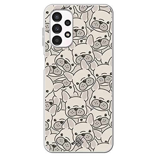 Movilshop Funda para [ Samsung Galaxy A13 4G ] Dibujo Cute [ Pegatinas Perrito Bulldog Frances ] de Silicona Flexible Transparente Carcasa Case Cover Gel para Smartphone.