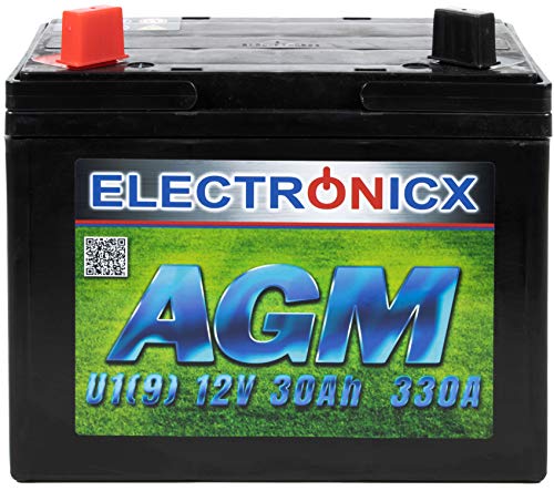 Electronicx AGM U1(9) 30AH 330A (EN) BaterÃ­a para cortacÃ©sped con Asiento, Herramientas de jardÃ­n, baterÃ­a de Arranque, sin Mantenimiento, tecnologÃ­a AGM Cerrada.