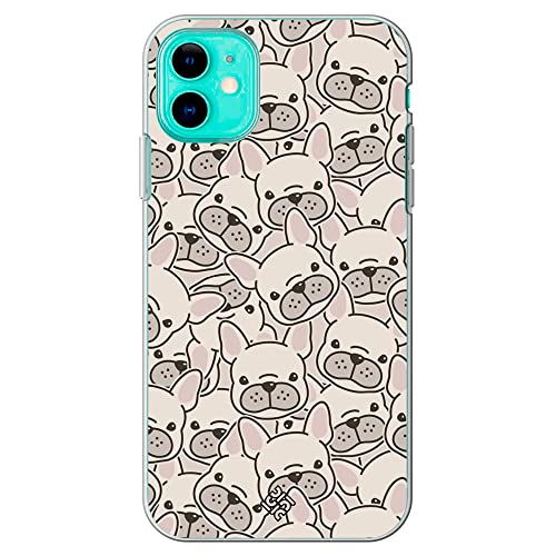 Movilshop Funda para [ iPhone 11 ] Dibujo Cute [ Pegatinas Perrito Bulldog Frances ] de Silicona Flexible Transparente Carcasa Case Cover Gel para Smartphone.