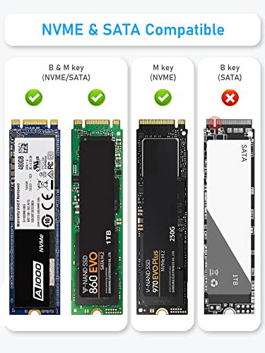 Carcasa M.2 NVMe SSD, Beikell Sin Herramientas USB 3.2 Gen 2×1 10Gbps Carcasa Adaptador, Caja Disco Duro Soporte 2230/2242/2260/2280 M.2 NVMe/SATA SSD de M-Key o M+B Key con USB C-C y USB A -C Cables