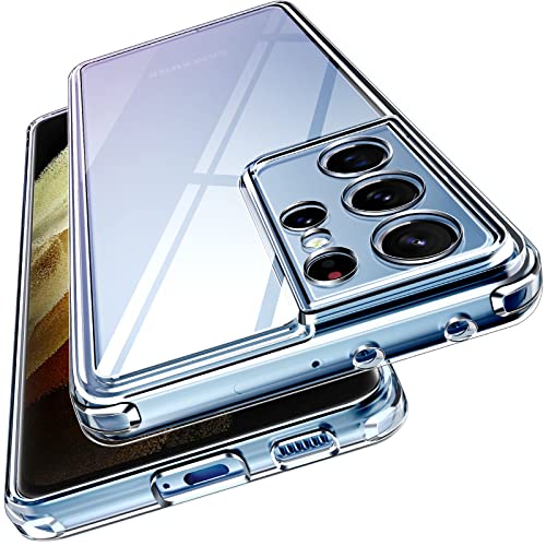 ivoler Anti-Amarillo Clara Funda para Samsung Galaxy S21 Ultra 5G, Carcasa Bumper Teléfono Antigolpes Transparente, [Protección de Cámara] Anti-Choques Silicona PC Duro Case