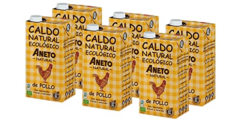 Aneto 100% Natural - Caldo de Pollo EcolÃ³gico - caja de 6 unidades de 1L